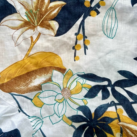 Chico’s No Iron Linen Shirt Size 16 Tropical Garden 3/4 Sleeve Gold NEW - Picture 9 of 14